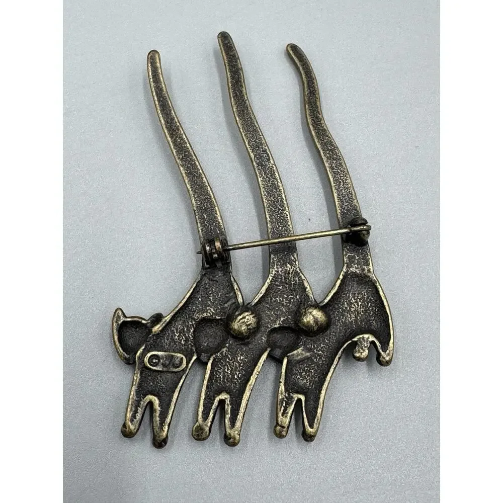 Vintage JJ Jonette Jewelry 3 Cats‎ Trio W/ Long Tails Aztec Design Brooch READ